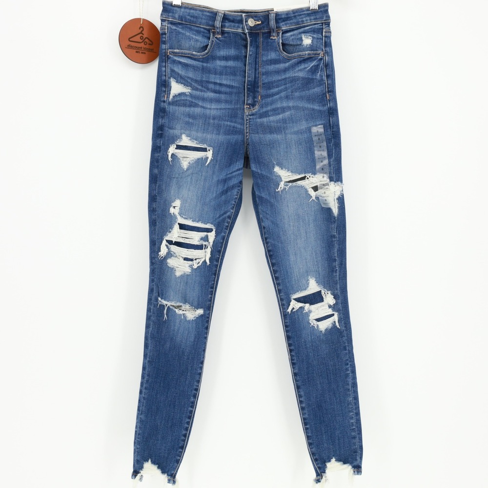 American‎ Eagle Highest Rise Jegging Patch Me Up Distressed Jeans Blue 8 Regular